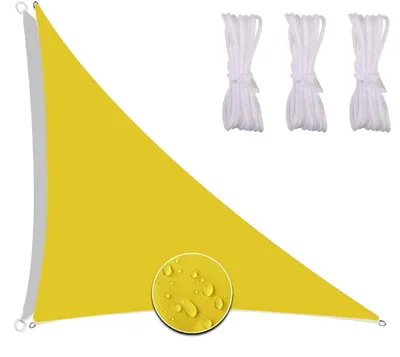 Immagine prodotto di Tenda da sole triangolare, dimensioni 5x5x7,1 metri, colore giallo, protezione UV 92%, impermeabile, ideale per coperture di terrazze