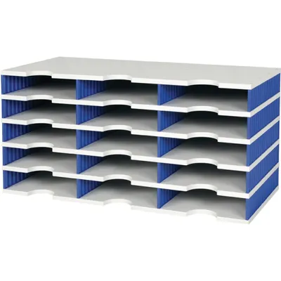 Productafbeelding van Sorteerbak Trio 15 vakken H363xB723xD331mm Polystyreen grijs/blauw STYRO