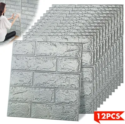 Produktbild von 12 Stück 3D Wandaufkleber Wandpaneele selbstklebende Tapete, 35cm x 38.5cm wasserdichte Tapete, Steinoptik, Modern für Badzimmer und Schlafzimmer