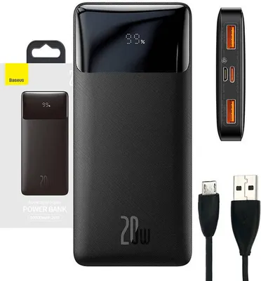 Produktbild von Baseus Bipow, 10000 mAh, Lithium Polymer (LiPo), Power Delivery, Quick Charge 3.0, 3,7 V, 20 W, Schwarz