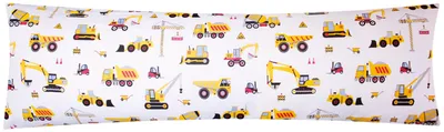 Produktbild von Renforcé Seitenschläferkissen Bezug 40x145cm - Bagger Baufahrzeuge, Kräne - 100% Baumwolle, Kissenbezug, Kinder (EW-Bagger)