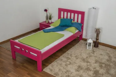 Produktbild von Einzelbett "Easy Premium Line" K8, Buche Vollholz massiv rosa lackiert - Liegefläche: 90 x 200 cm
