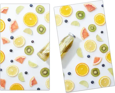 Produktbild von Spritzschutz Herdabdeckplatte Schneidebrett aus Glas Muster aus Früchten 2-Teilig (60x52cm)