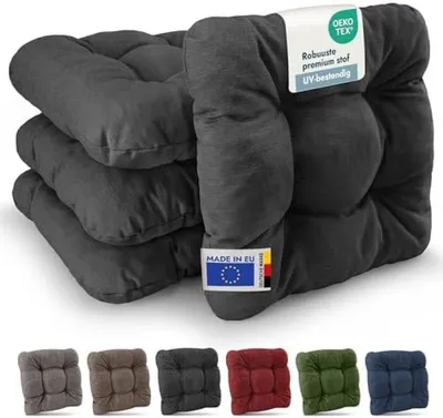 Productafbeelding van PromoHome® Set van 4 tuin- of terras kussens, 40x40 cm - Donkergrijs - Comfortabele zitkussens voor binnen en buiten