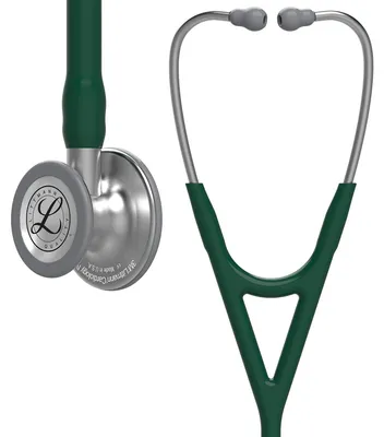 Produktbild von 3M Littmann Cardiology IV Stethoskop für die Diagnose, 6155, Bruststück in Standardausführung, dunkelgrüner Schlauch, Schlauchanschluss und Ohrbügel