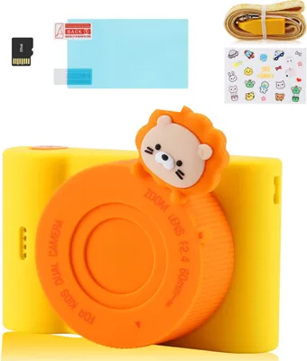 Produktbild von Fine Life Pro 48MP 1080P Kinderkamera, WiFi Digitalkamera Kinder mit 3 Zoll Berührbarem Bildschirm e 32GB TF-Karte, Dual Kamera, Orangefarbener Löwe