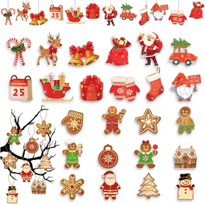 24 Papier-Kersthänger, Weihnachtsdeko, Set mit Hanfseil, bunt