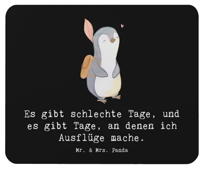 Produktbild von Mr. & Mrs. Panda Mauspad Pinguin Ausflug - Schwarz - Geschenk, notebook, mousematte, Reisen, laptop mousepad, Mouse Pad, Ausflugsziele, Ausflüge machen