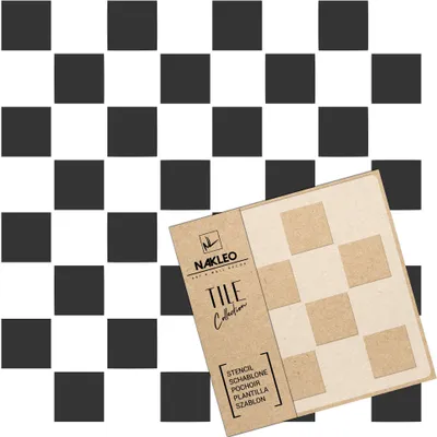 Produktbild von Tile Fliesen Schablone zum Malen 30x30 cm, Tavira Geometrisches Quadratisches Schachbrett, Kunststoff Wiederverwendbare Bodenschablone DIY