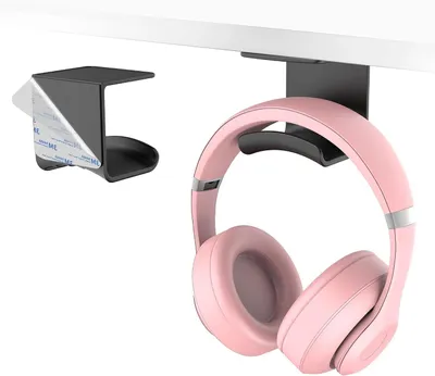 Image de Support pour casque - Fixation murale - Bureau rangé - Forte adhérence - 5,9 x 5,5 x 5,1 cm - Noir