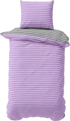 Produktbild von Bettwäsche 155x220 cm Baumwolle Lila Grau gestreift Stripe Damast Bettbezug PolyBaumwolle Wendebettwäsche