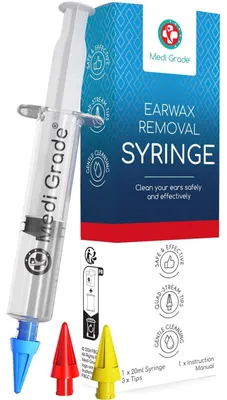 Produktbild von Ohrspülset Ohrspritze Ohrreiniger - 20 ml - 3 Spritzaufsätze - Vierfachstrahl - Silikon
