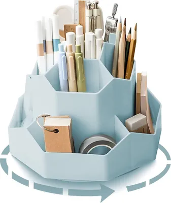 Produktbild von Drehbarer Stiftehalter,Schreibtisch organizer 9 Fächer,Verbesserte große Kapazität 360°drehbar,Kann Bleistifte,Buntstifte,Verschiedene Schrein aufnehmen (Blau)