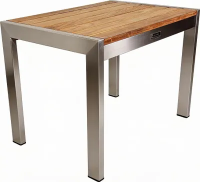 Produktbild von ALEOS. Edelstahl Teak Beistelltisch 50x35 cm Kaffeetisch Coffeetable Tisch aus A-Grade Teakholz robust, wetterfest, Indoor & Outdoor, modernes Design, edel & stabil