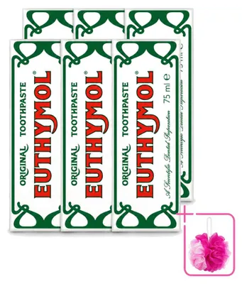 Produktbild von 6 x Euthymol Original Tandpasta - fluoridevrij - 75 ml - Sparpackung - 6 Stücke