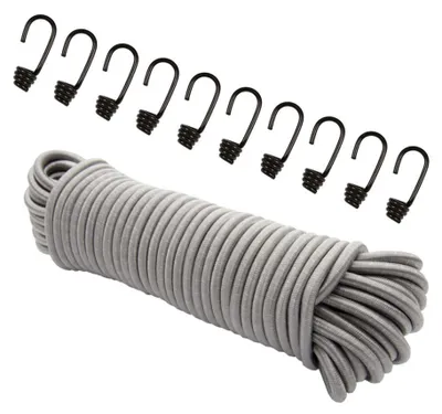 Produktbild von Dreamprint Expanderseil 6mm Grau 20m Gummiseil Spannseil mit 10x Spiralhaken