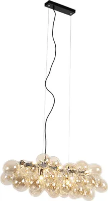 Produktbild von QAZQA - Design Design-Hängeleuchte schwarz mit Bernsteinglas 8-flammig - Uvas I Wohnzimmer I Schlafzimmer - Länglich - LED geeignet G9