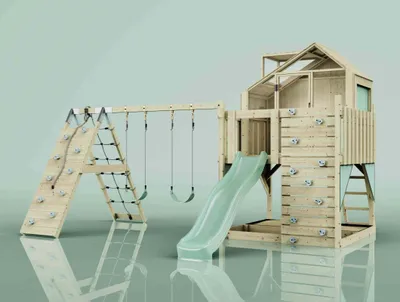 Produktbild von OutdoorToys Spielturm Oscar aus Holz in Grün Kinderschaukel