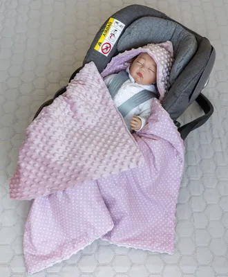 Produktbild von 90 x 90 cm Einschlagdecke für Kinder Autositz und Babyschale Babytrage Kuscheldecke Kinderwagendecke Babydecke PREMIUM Geschenk - Mini PUNKTE ROSA