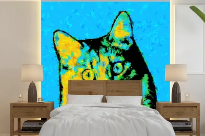 Produktbild von MuchoWow® Fototapete für Wohnzimmer oder Schlafzimmer Wandtapete Vinyl Motivtapete Katzenporträt - 300x300 cm - Wanddekoration