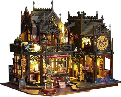 Produktbild von Habarri | Miniaturhaus - DIY-Puppenhaus - Holzhaus mit Möbeln und LED-Beleuchtung - Geschenk für Kinder - Die Zauberergilde