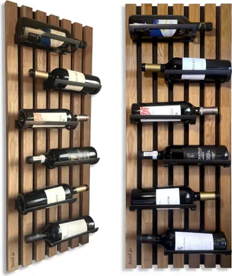 Produktbild von FLEXISTYLE Weinregale aus Holz flaschengestell schwarz Wand für die Wand wandmontage küche Metall Holz 40 cm breit groß (98x40 6 Flaschen)