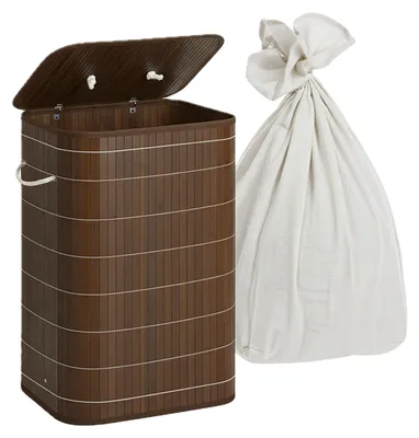 Produktbild von Relaxdays Wäschekorb mit Deckel, Bambus, 80 l, faltbarer Wäschesammler, HxBxT: 60 x 40 x 30 cm, Wäschetruhe, dunkelbraun