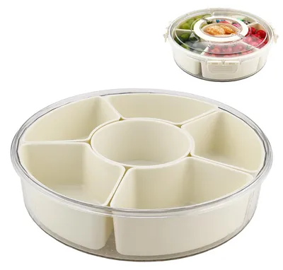 Snackbox mit 6 Fächern, 26 cm, Servierplatte mit Deckel