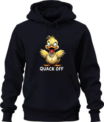 Produktbild von QUACK OFF freche Ente Cartoon lustig sarkastisch schwarzer Humor Uni Hoodie Kapuzenpullover, Navy, 3XL