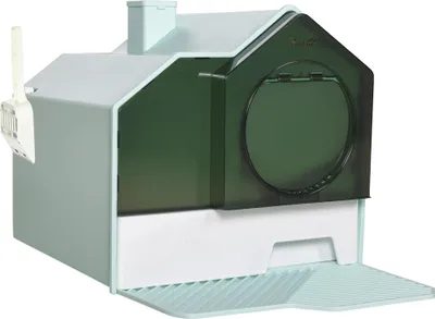 Obrázek produktu pro Kočičí toaleta - Uzavřená kočičí toaleta s krytem - Vyjímatelná zásuvka - Lopatka a filtr proti zápachu - 47x45x42 cm - Modrá