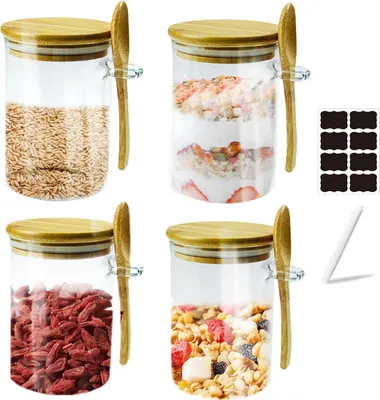 Produktbild von Luftdichte Vorratsdosen - Set von 4 - 650 ml - Glas - mit Holzdeckel