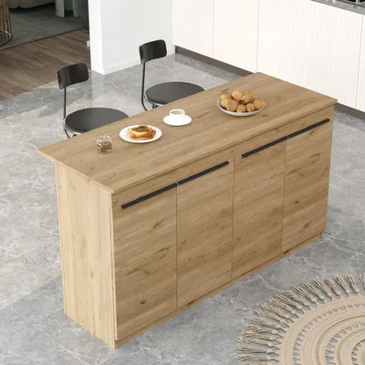 Immagine prodotto di Fossalto - Isola da Cucina, 160x60x90h cm Marrone Rovere, 2 Ripiani