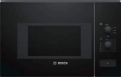 A black Bosch microwave oven is shown against a black background.