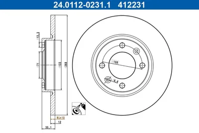 Produktbild von ATE 24.0112-0231.1 Bremsscheibe x