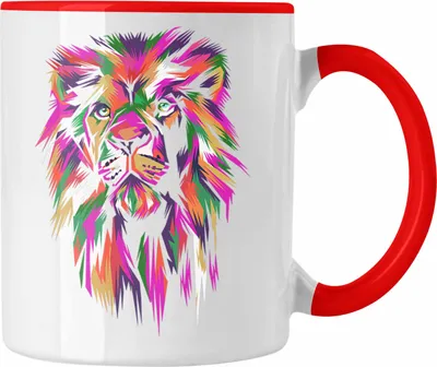 Produktbild von Trendation - Löwe Polygon Tasse Geschenk Löwen-Liebhaber Wildniss (Rot)