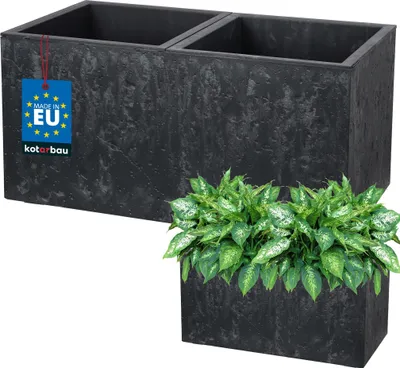 Immagine prodotto di KOTARBAU® Vaso da fiori rettangolare 58 x 29 x 29 cm Coprivaso in PVC effetto cemento Vaso da fiori per esterni e interni Coprivaso antracite con vaso interno