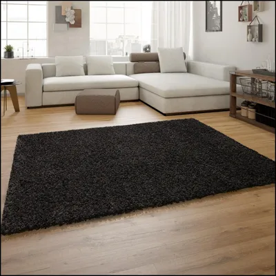 Produktbild von TT Home Hochflor Shaggy Teppich Preishammer Einfarbig in Schwarz Modern Größe 80 cm Rund