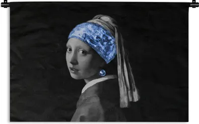Produktbild von MuchoWow® Wandteppich Wandbehang Mädchen mit einem Perlenohrring - Vermeer - Blau 90x60 cm Tapisserie Dekoration Wandtuch - Wandskulpturen - Bildteppich