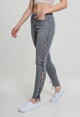 Image de Pantalon pour femme Urban Classics Ladies Denim Lace Up Skinny Pants gris - 29