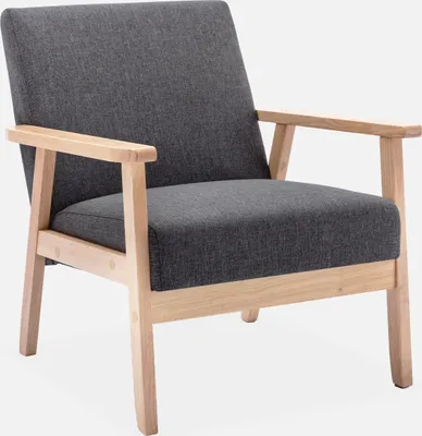 Immagine prodotto di Poltrona scandinava in legno e tessuto, Grigio scuro