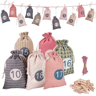 Produktbild von Adventskalender Adventssäckchen Jutesäckchen - 24 Stück - Mit Zahlen 1 bis 24 - Zum Selbstbefüllen