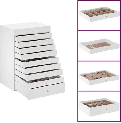 Image de vidaXL Boîte à bijoux 10 couches avec supports pour montres blanc 29x20,5x40,5 cm