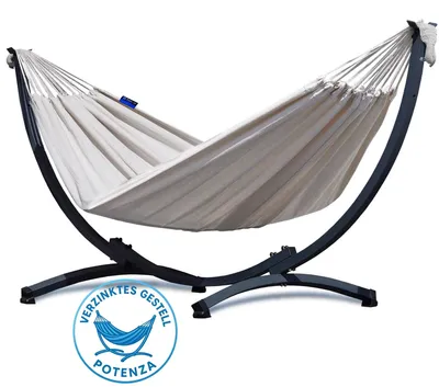 Produktbild von Potenza Hängematte mit Verzinkter Gestell I Stabiler Rahmen 200kg - 250cm Balkon I Hängematte 200x120cm I Indoor Outdoor Garten Pool Terrasse Stahl