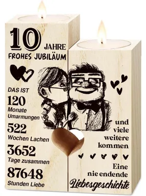 Produktbild von Kerzenständer Holz 10. Hochzeitstag Rosenhochzeit Deko Geschenk für Paare