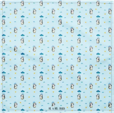 Produktbild von Mr. & Mrs. Panda Halstuch Pinguin Duschen S - Blau - Geschenk, Bandana Tuch, Schweißband, Duschkonzert, Singen, Neuanfang, Dusche, Baden, Haarband, Dreieckstuch, Kopftuch