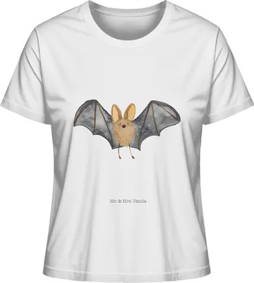 Produktbild von Mr. & Mrs. Panda Oberteil Damen Fledermaus Flügel Größe L - Weiß - Geschenk, Kurzarmshirt, Basic Shirt, Lustige Sprüche, T-Shirt