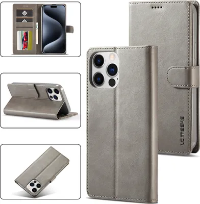 Produktbild von iPhone 15 Pro Hülle, Klapphüllen Brieftasche Leder Magnetverschluss Ständer Schutzhülle für iPhone 15 Pro Gris