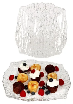 Zdjęcie produktu dla zestaw 2 szklanych kwadratowych talerzy do serwowania St Tropez 28x28cm z teksturą