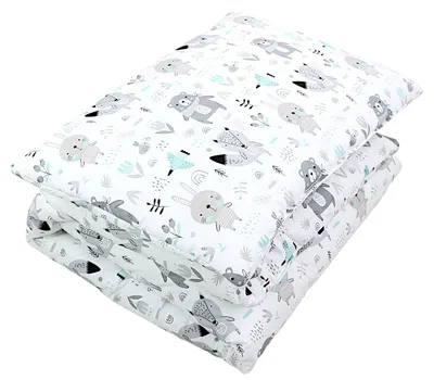 Image de Ensemble de literie à motifs TupTam pour enfants : couette 4 saisons, taie d'oreiller et oreiller plat (2 pièces), couleur : ours / renards / menthe, dimensions : 135 x 100 cm