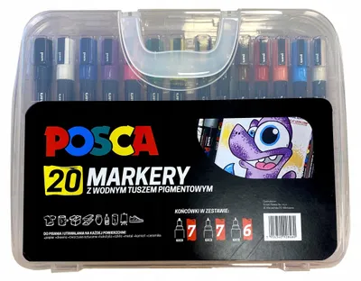 Zdjęcie produktu dla Markery plakatowe Uni Posca w plastikowej walizce 20 kolorów